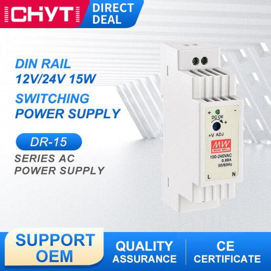 Alimentation électrique de commutation industrielle sur Rail DIN DR-15 15W 100-240VAC à 12VDC  